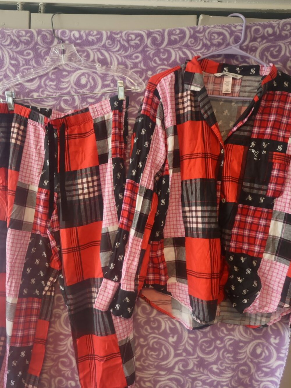 Victoria's Secret modal blend patchwork pj pajamas set in red and black size med